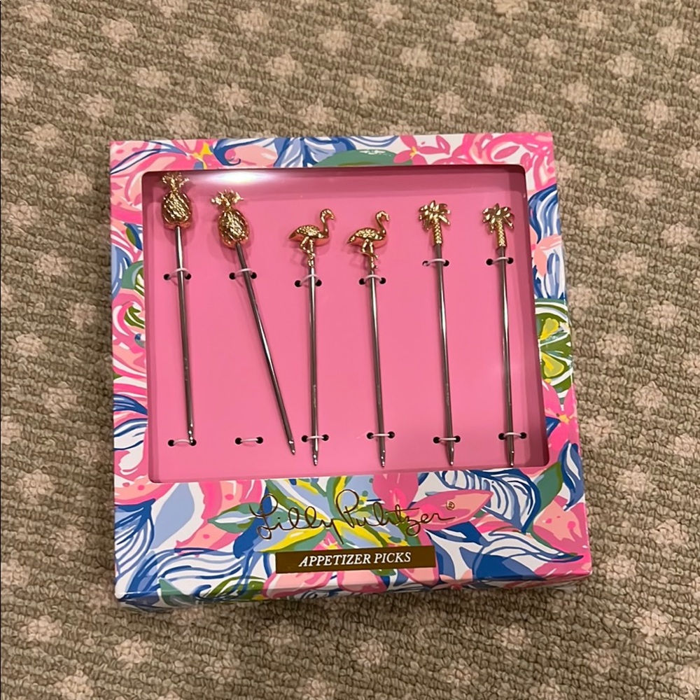 Lilly Pulitzer Pink and Gold Cocktail Picks Set